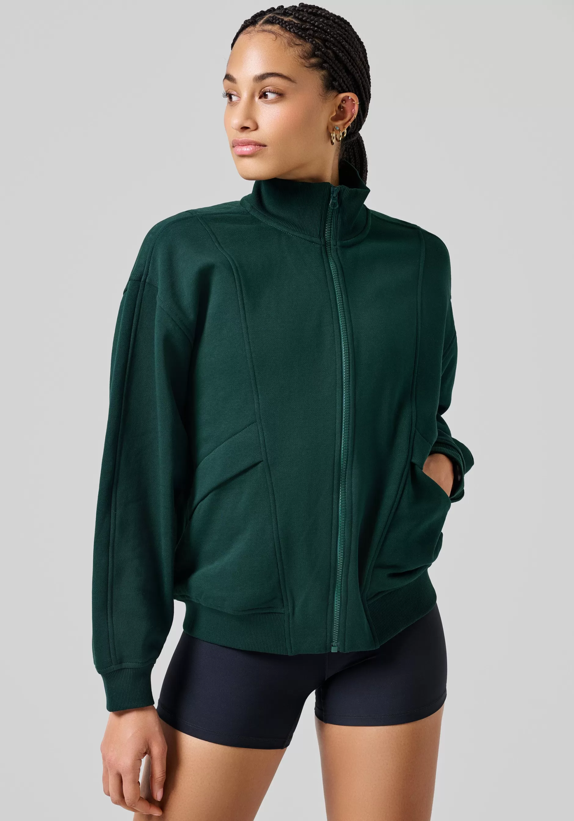 Cheap Casall Comfy Full Zip Sweater - Dark Pine