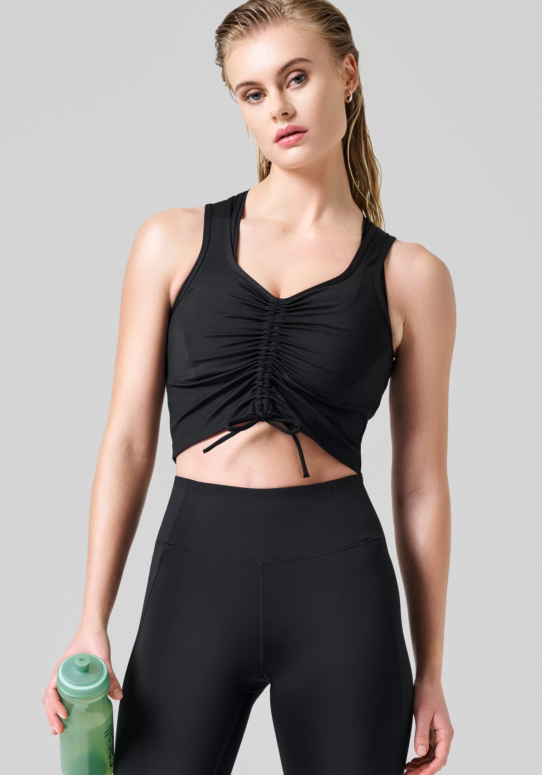 Clearance Casall Crease Sleeveless Crop Top - Black