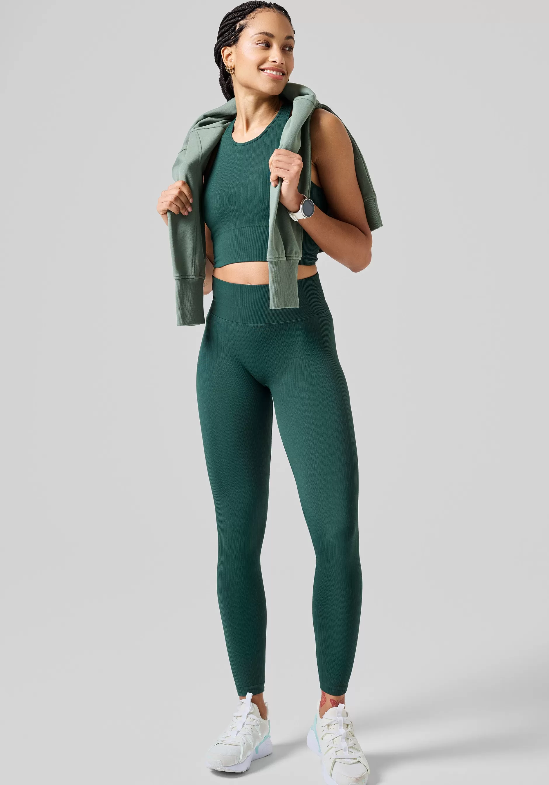 New Casall Multi Rib Seamless High Waist Tights - Dark Pine