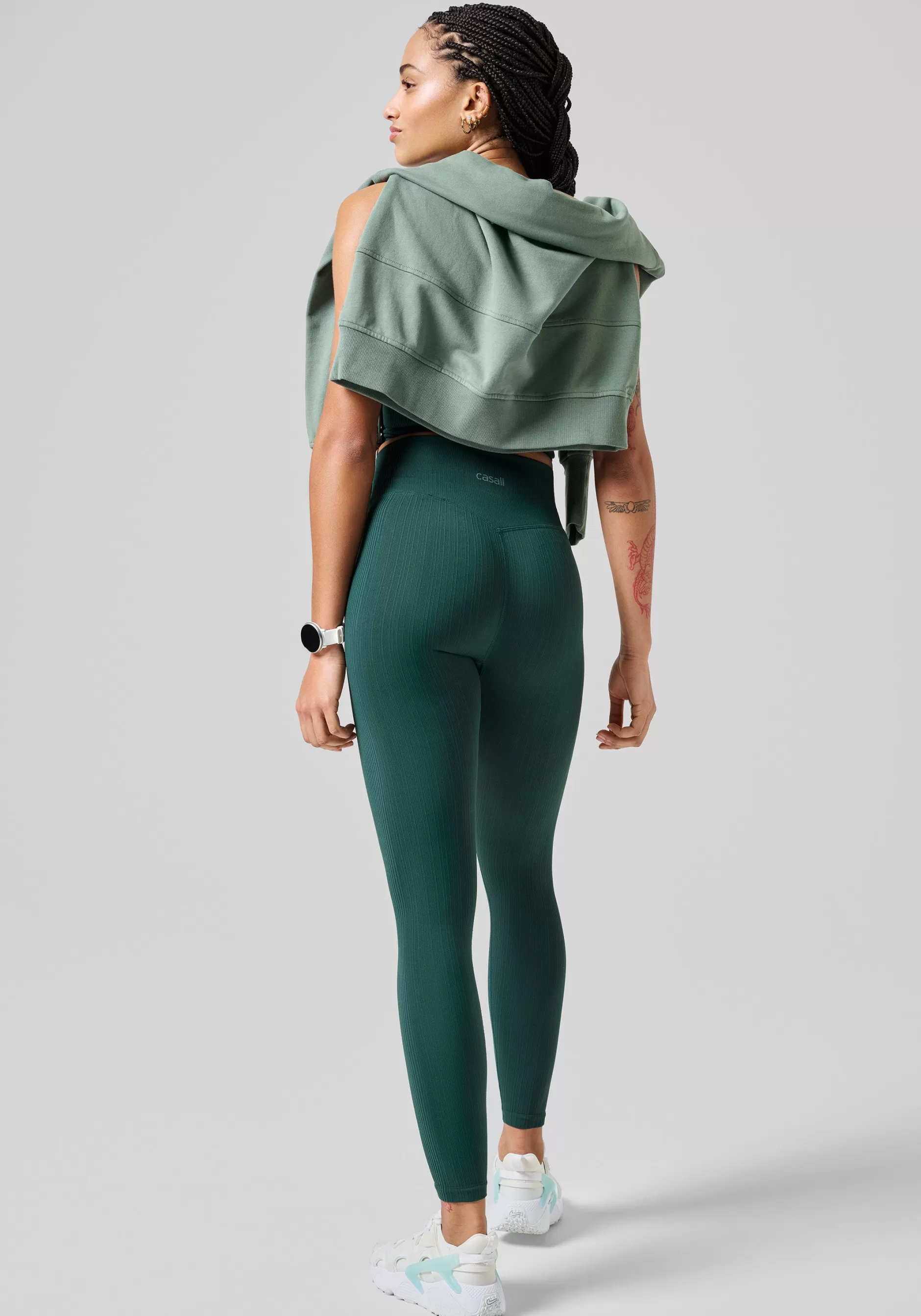 New Casall Multi Rib Seamless High Waist Tights - Dark Pine