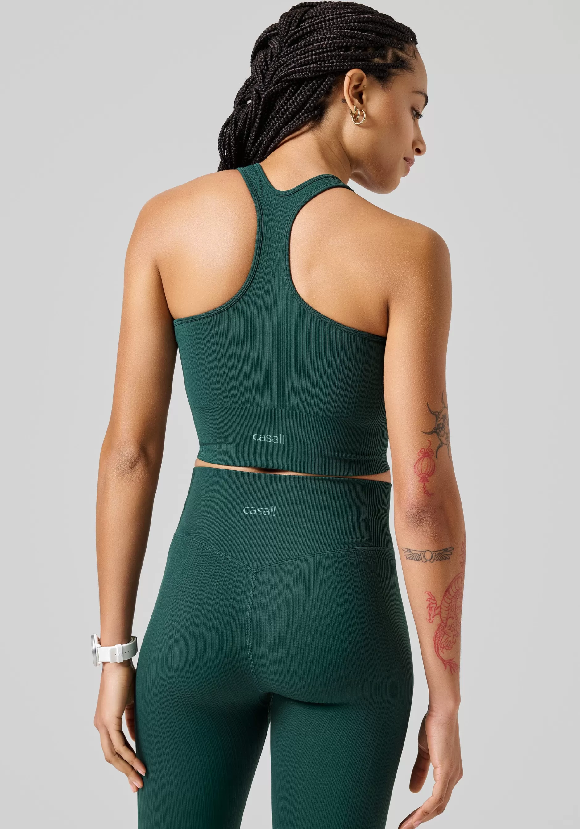 Fashion Casall Multi Rib Seamless Padded Sports Top - Dark Pine