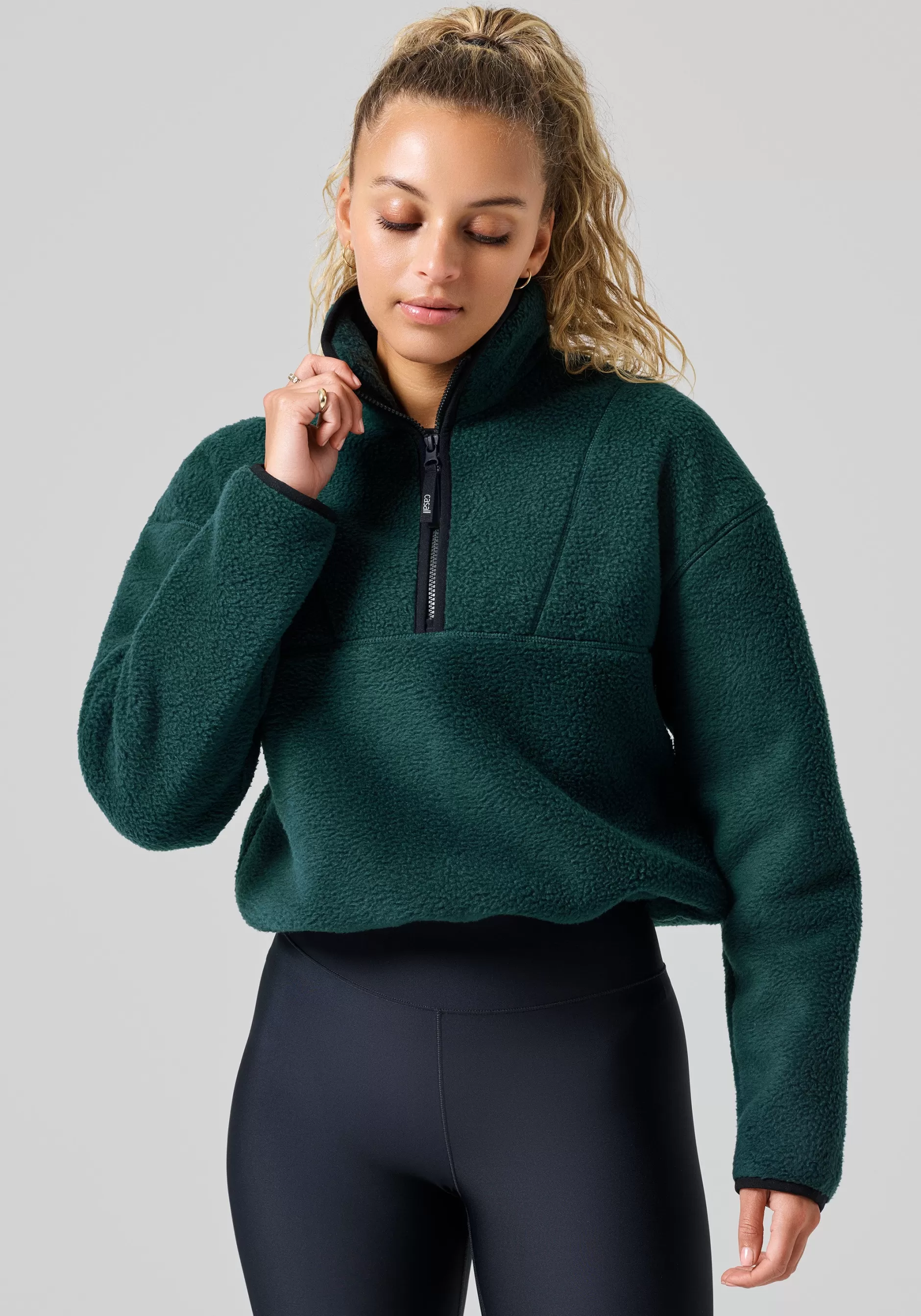 Hot Casall Pile Half Zip - Dark Pine