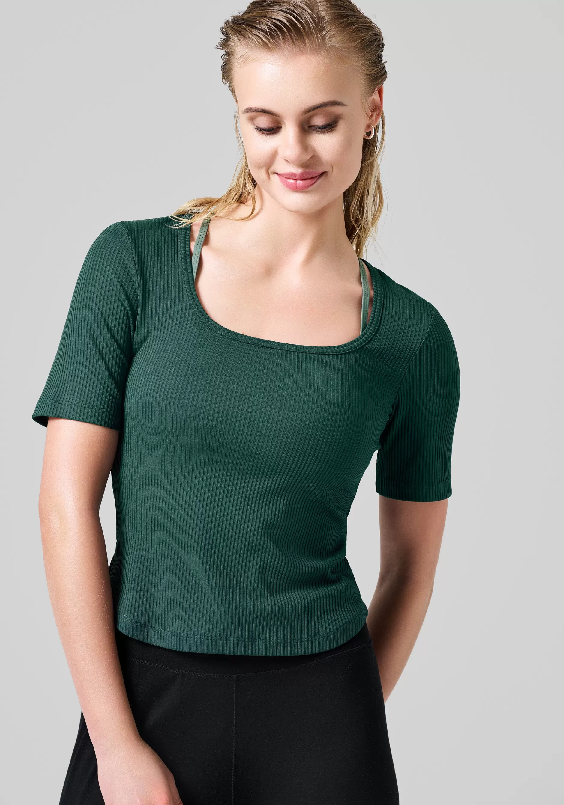 Store Casall Scoop Rib Tee - Dark Pine
