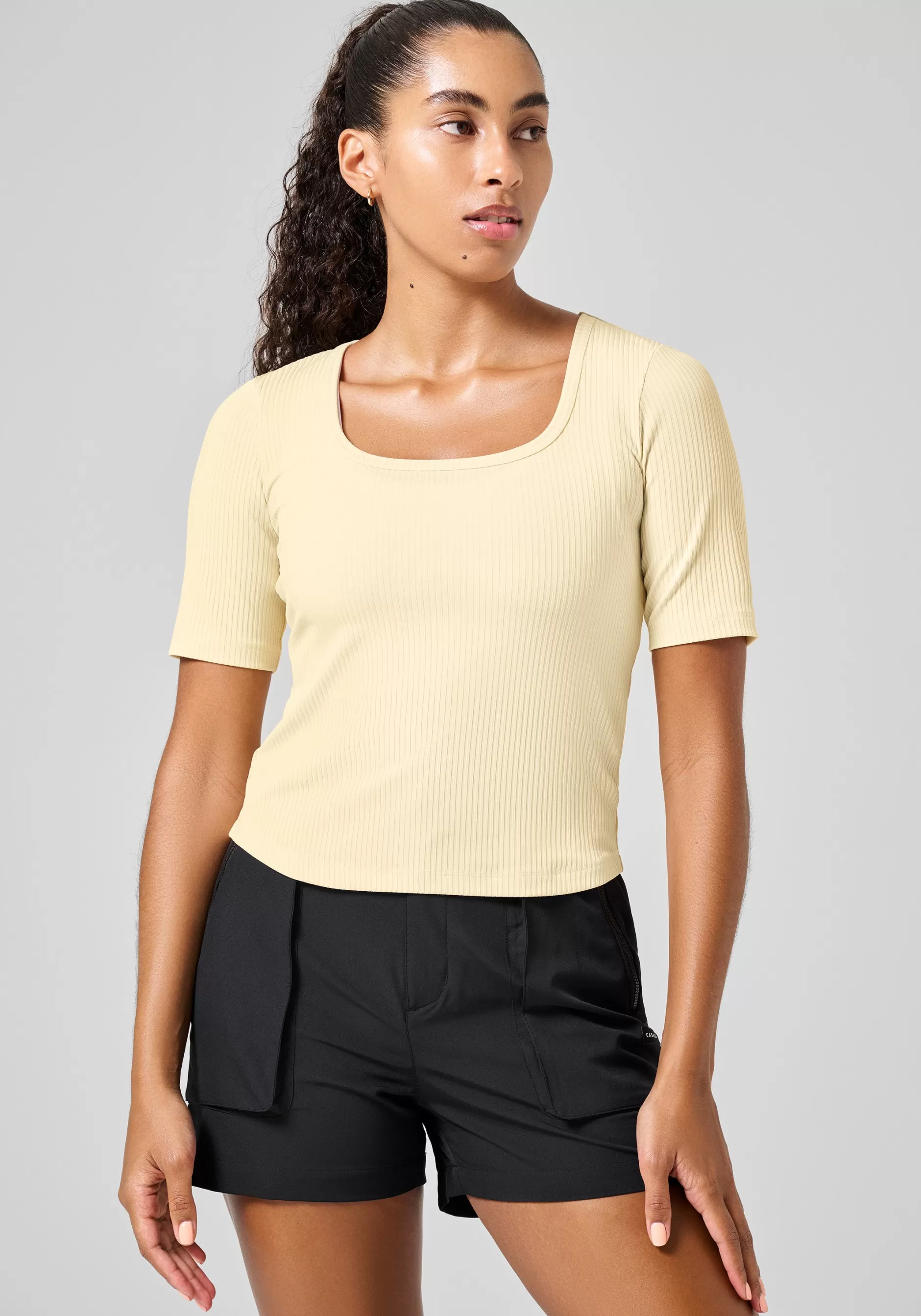 Sale Casall Scoop Rib Tee - Milky Vanilla