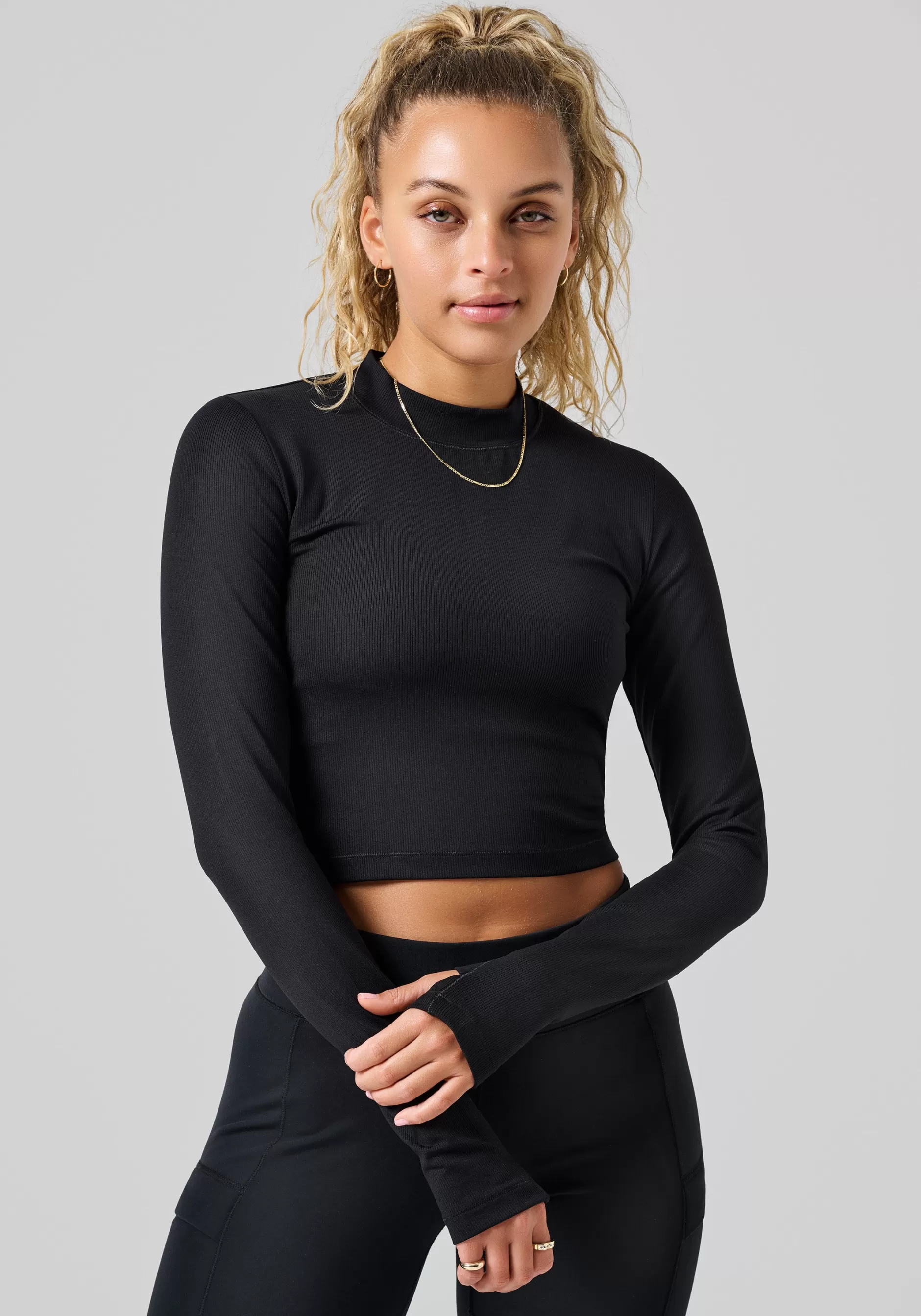 Outlet Casall Soft Rib Mock Neck Long Sleeve - Black